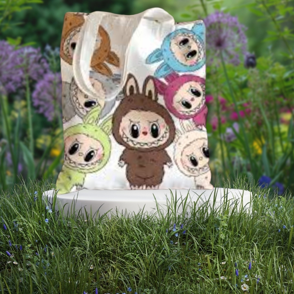 NEW  "The Monsters "  Canvas Tote Bag Brown Labubu White Pink